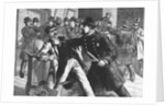 Woodcut Print of Police Raiding Bookie Room by Anonymous