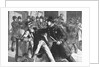 Woodcut Print of Police Raiding Bookie Room by Anonymous