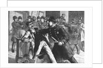 Woodcut Print of Police Raiding Bookie Room by Anonymous
