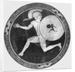 Red Figure Vase Painting with Greek Soldier Holding a Shield by Anonymous