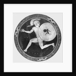 Red Figure Vase Painting with Greek Soldier Holding a Shield by Anonymous