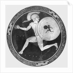 Red Figure Vase Painting with Greek Soldier Holding a Shield by Anonymous