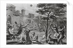 Engraving of Solar Eclipse in Peru by Bernard Picard