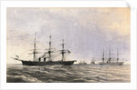 Ships Laying Cable in the Ocean by Anonymous