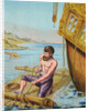 Book Illustration of Robinson Crusoe Tying Together a Raft by Anonymous