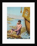 Book Illustration of Robinson Crusoe Tying Together a Raft by Anonymous
