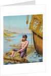 Book Illustration of Robinson Crusoe Tying Together a Raft by Anonymous