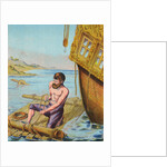 Book Illustration of Robinson Crusoe Tying Together a Raft by Anonymous