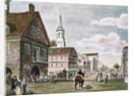 Church and Travelers in Street Scene of Early Philadelphia by Anonymous