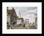 Church and Travelers in Street Scene of Early Philadelphia by Anonymous