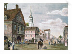 Church and Travelers in Street Scene of Early Philadelphia by Anonymous