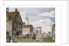 Church and Travelers in Street Scene of Early Philadelphia by Anonymous