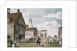 Church and Travelers in Street Scene of Early Philadelphia by Anonymous