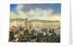 Illustration of Executioner Holding Head of Louis XVI as Crowd Looks by Anonymous