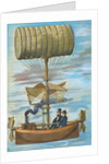 Men Sitting in Early Flying Invention by Anonymous