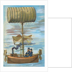 Men Sitting in Early Flying Invention by Anonymous