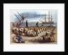 Color Print of Wharf Workers Measuring Whale Oil Content in Barrels by Anonymous