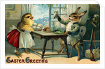 Easter Greeting Postcard Depicting a Rabbit and a Chick by Anonymous