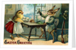 Easter Greeting Postcard Depicting a Rabbit and a Chick by Anonymous