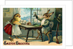 Easter Greeting Postcard Depicting a Rabbit and a Chick by Anonymous
