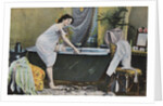 Woman Testing Water Temperature in Bathtub by Anonymous