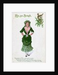 Irish Woman Dressed In Green On Card by Anonymous