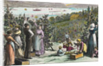 Farmers Picking Grapes on River's Edge by Anonymous