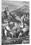 Engraving of First Archeological Dig at Pompeii by Anonymous
