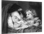 Girl Waving Rattle at Infant by Anonymous