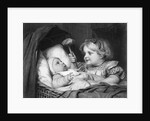 Girl Waving Rattle at Infant by Anonymous