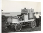 Portrait of Early Popcorn Vendor Next to His Automobile by Anonymous