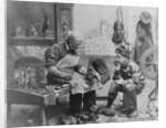 Shoemaker Preparing Shoes for Young Boy by Anonymous