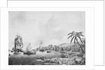 Illustration of Natives and Boats Along Shore in New Zealand by Anonymous