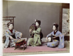 Three Japanese Girls Playing Traditional Japanese Instruments by Anonymous