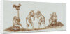Sepia Engraving of 14th Century Scene with Wrestlers by Anonymous