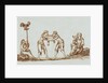 Sepia Engraving of 14th Century Scene with Wrestlers by Anonymous