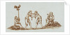 Sepia Engraving of 14th Century Scene with Wrestlers by Anonymous