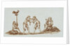 Sepia Engraving of 14th Century Scene with Wrestlers by Anonymous