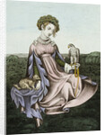 Engraving of Noblewoman With Falcon and Dog by Anonymous