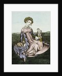Engraving of Noblewoman With Falcon and Dog by Anonymous