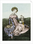Engraving of Noblewoman With Falcon and Dog by Anonymous