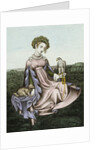 Engraving of Noblewoman With Falcon and Dog by Anonymous