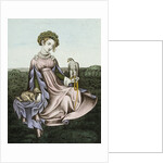 Engraving of Noblewoman With Falcon and Dog by Anonymous