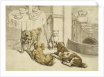 Morning Engraving of Pets Assembled Beside a Breakfast Table by Anonymous