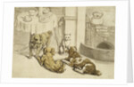 Morning Engraving of Pets Assembled Beside a Breakfast Table by Anonymous