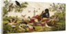 Color Print of Birds Feasting on a Fruit Pie by Anonymous