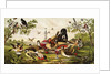 Color Print of Birds Feasting on a Fruit Pie by Anonymous