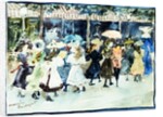 Watercolor of Girls Walking Along the Boardwalk by Maurice Brazil Prendergast