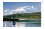 Mount McKinley and Feeding Moose by Anonymous