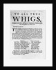 Revolutionary War Broadside Addressed to Whigs by Anonymous